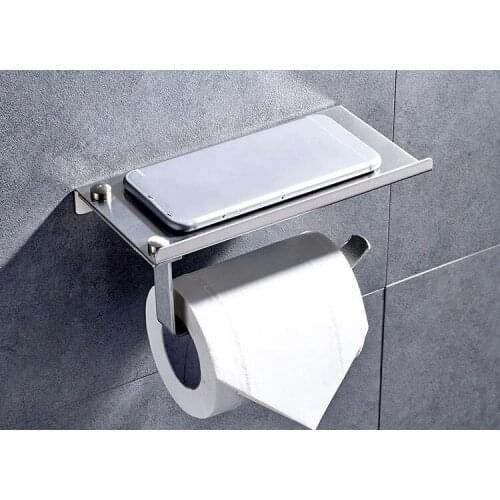 304 Stainless Steel Bathroom Paper Phone Holder with Shelf Bathroom Mobile Phones Towel Rack Toilet Paper Holder Tissue Rack