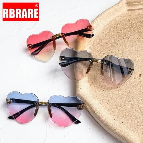 RBRARE Children Love Sunglasses Girls Rimless Kids Sunglasses Ocean Gradient Color Shades Peach Heart Sun Glasses for Kids