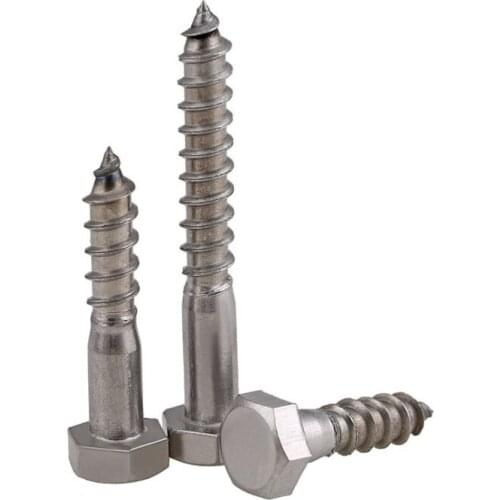 GuHua Stainless Steel Hexagon Head Self Tapping Screw DIN571 External Hex Head Cap Tapping Large Long Wood Screw M6M8M10 3pcs
