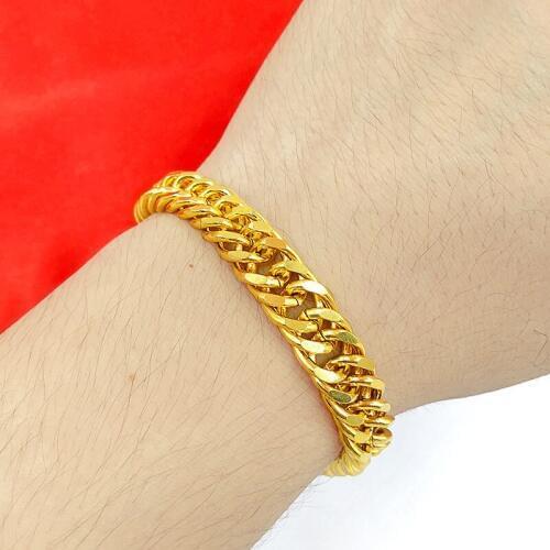 Hip Hop Yellow Gold Color Bracelets for Men 10mm Link Chain Bangle Bracelet Wristband Pulseira Fashion Jewelry Accessories Gifts
