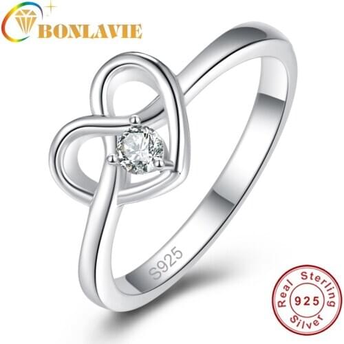 BONLAVIE 100% 925 Sterling silver Heart Shaped Ring size 6/7/8/9 Hollow Out Fine jewelry Anniversay Ring With Gift Box Y0089R