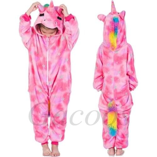 Unicorn Jumpsuit Kids Flannel Homewear Newborn Cartoon Pajamas Toddler Girls Kigurumi Tiger Sleepwear Winter Childrens Pijamas