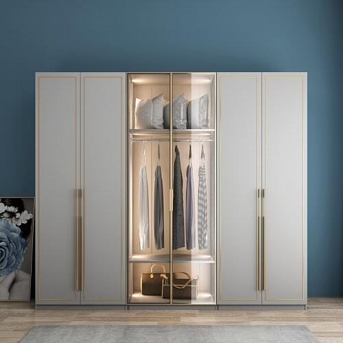 Wardrobe Combination Overall Italian Minimalist High-End Glass Door Home Bedroom Wardrobe Northern Europe
