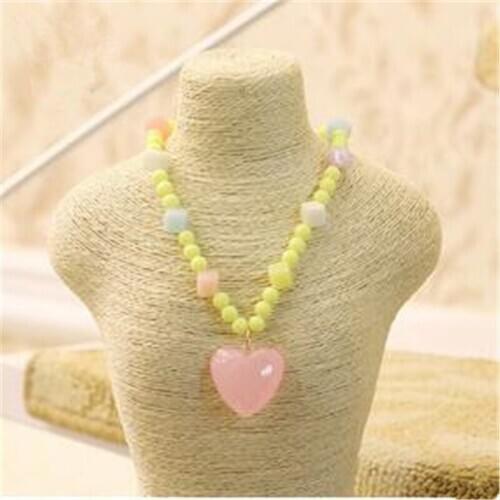 Korea High Quality Cute Acrylic Simulated Pearl Heart Strand Choker Necklace Children Kids jewelry For Girl Accessory-SLCGNL009F