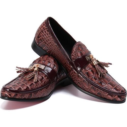 Chic Handmade Gentleman Tassel Loafers Genuine Leather Crocodile Grain Men Shoes Business Driving Shoes Party Formal Shoes Men