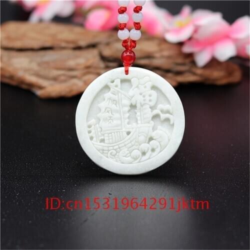 Fashion Natural Jade Men White Amulet Charm Necklace Gifts Jewelry Pendant Chinese for Sailboat Accessories Carved