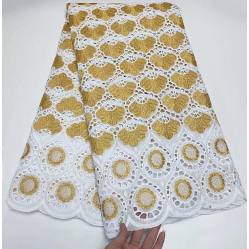 Latest2021 High Quality African Tulle Lace Fabric Cotton Embroidery Swiss French Wedding Prom Dresses Damask Golden 2.5Yards