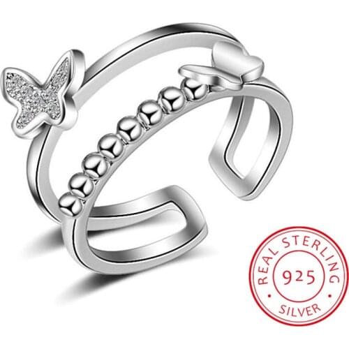 Newest 925 Sterling Silver Wedding Rings For Women Butterfly Zirconia Luxury Opening Ring Valentines Day Wedding Party Present