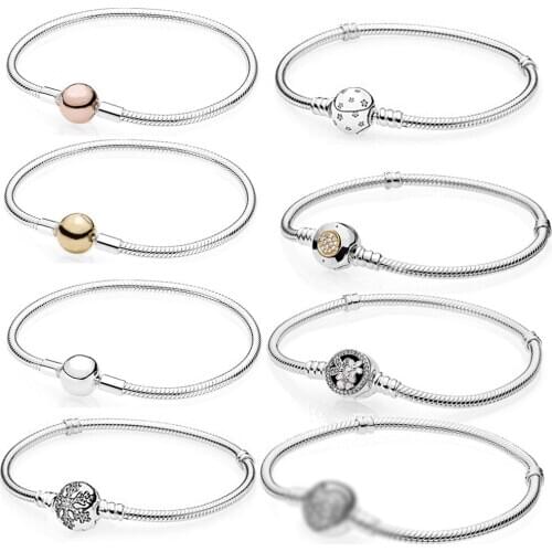 New 925 Sterling Silver Classic Bracelet Gold Clear CZ Charm Beads Suitable For Women DIY Bracelet Jewelry Factory Wholesale