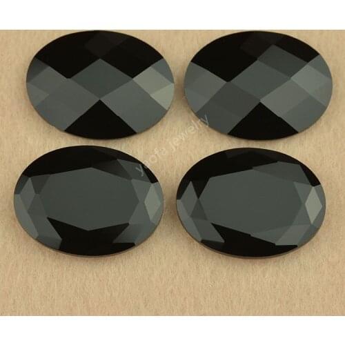 Wholesale 16x21mm Oval Shape Double Cut checkerboard Black Color Loose Synthetic Glass Stone Beads Gems For Inlay Jewelry