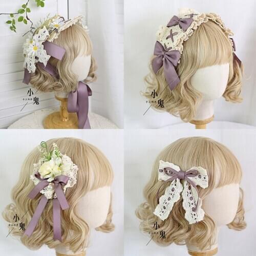The Original purple smoke lolita elegant flat cap hat flowers pill edge clip ornate hat hair band