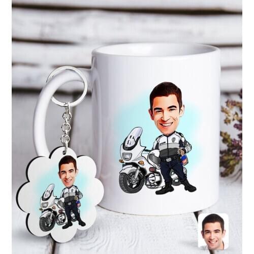 Personalized Men 'S Dolphin Polis Caricature Of White mug And Keychain Gift Seti-1