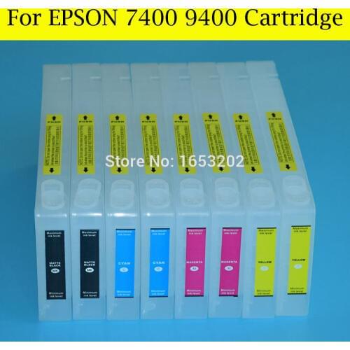 8 Pieces/Lot High Quality Empty Ink Cartridge For Epson Stylus Pro 7400 9400 Printer With Resettable Chips And Resetter