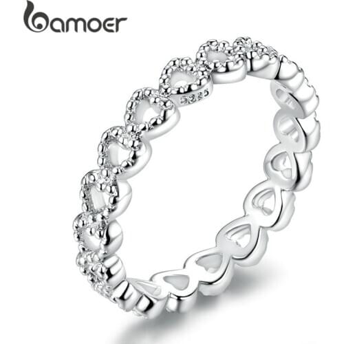 BAMOER Romantic Silver Color Heart to Heart Ring AAA Zirconia Cheap Rings for Women Wedding Jewelry Dropship PA7223