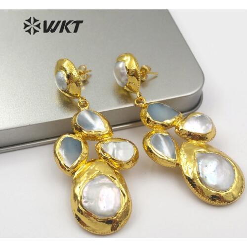 WT-E496 Bohemia Style Freshwater Pearl Earrings With Metal-plated, Female Sweet Beach Earrings C As Gift