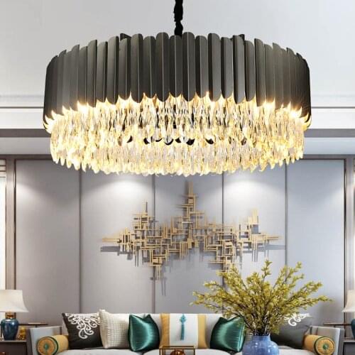 Modern Crystal Led Chandelier Lighting Gold Black Steel Living Room Led Pendant Chandelier Dining Room Hanging Lights Fixtures