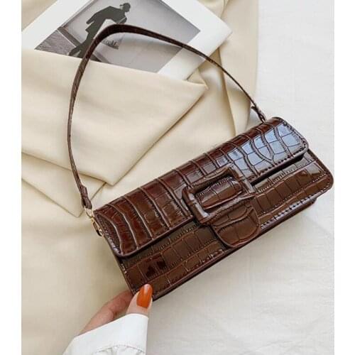 New Flap Shoulder Bag Stone Pattern Fashion Baguette Bags For Women Pu Leather Square Female Designer Handbag
