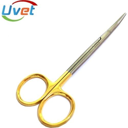 Uvet 15.2cm 2pcs medical stainless steel elbow gold handle integrated prune type soft tissue scissors