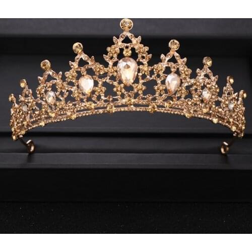 Vintage Gold Wedding Crown Baroque Rhinestone Crystal Crown Queen Tiara Prom Party Bridal Hair Accessories Jewelry