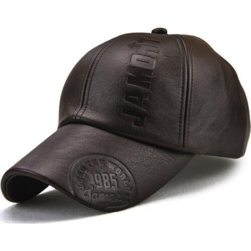 Vintage imitation leather baseball cap IPX3 waterproof brown hat 56-60cm adjustable mens hat copper adjustment buckle cap