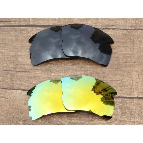 Vonxyz 2 Pairs Stealth Black & 24K Mirror Polycarbonate Replacement Lenses for-Oakley Flak 2.0 XL Frame