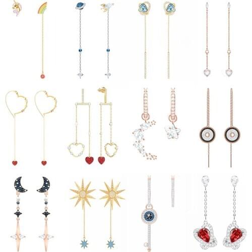 High Quality SWA ED010 Earring Original 1: 1 Ladies Fashion Pop Cartoon Star Heart Shape Love Moon Ear Line Earring Jewelry