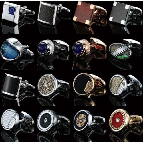 High quality crystal Cufflinks Mahogany carbon fiber opal button Golden Silvery Black Metal Mens business Wedding Jewelry