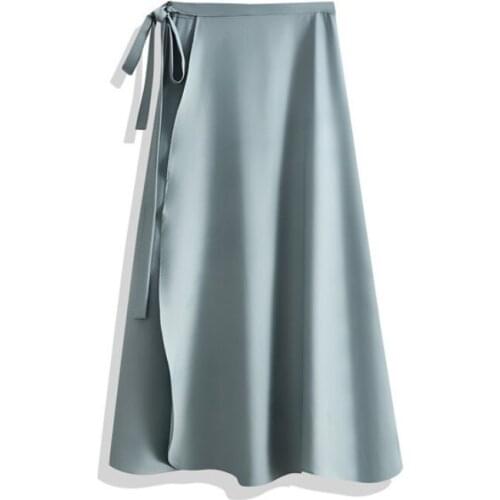 Women Summer Solid Color Midi Skirts Fashion Ladies Spring Streetwear Girls High Waist Lace Up Casual Chiffon Skirt DS276