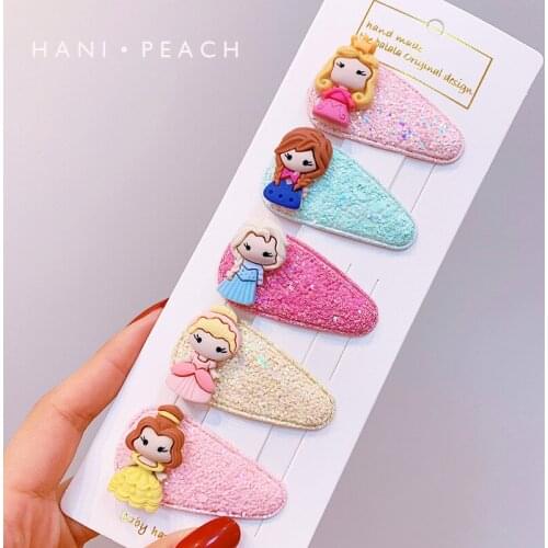 5pcs Disney cartoon cute Paper Card edge clip jewelry princess new glitter cute childrens baby hair BB clip doll accessories