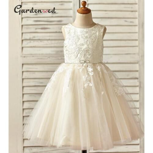 Aline Tulle Ivory Lace Appliques First Communion Dresses For Girls Pearls Beadings Sashes Flower Girl Dresses Girls Prom Dresses
