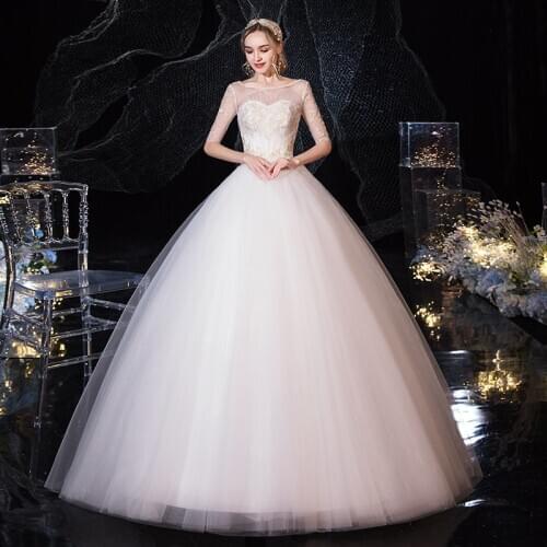 Plus Size Wedding Dresses 2020 New Bride Half Sleeve Dreamy Wedding Dress Ball Gowns Bridal Lace Up Dress Vestido De Noiva