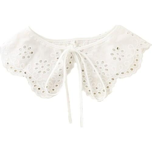 066C Women Girls Lace-Up Bowknot False Collar Shoulder Wrap Embroidery Floral Dot White Shawl Necklace Sunscreen Mini Poncho