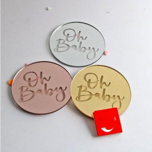 10pcs Baby Birthday Cupcake Topper Acrylic "Oh Baby" Cake Topper Decoration for Baby Shower Birthday Party Supplies Dia 5cm