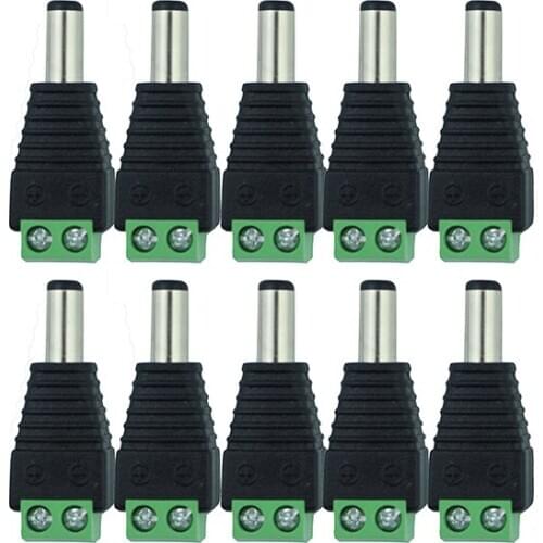 10pcs/lot 12V 2.1 x 5.5mm DC Power Male Plug Jack Adapter Connector Plug for CCTV single color LED Light
