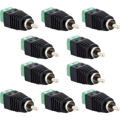 10Pcs RCA Male Connector Plug Adapter to Green DC Power Screw Terminal Block for CCTV Camera Security Surveillance System