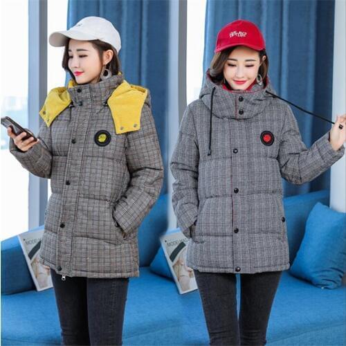 2019 Causal Ladies Cotton Padded Plaid Jacket Short Winter Jacket Women Hooded Winter Coats Female Parkas 5XL Z238