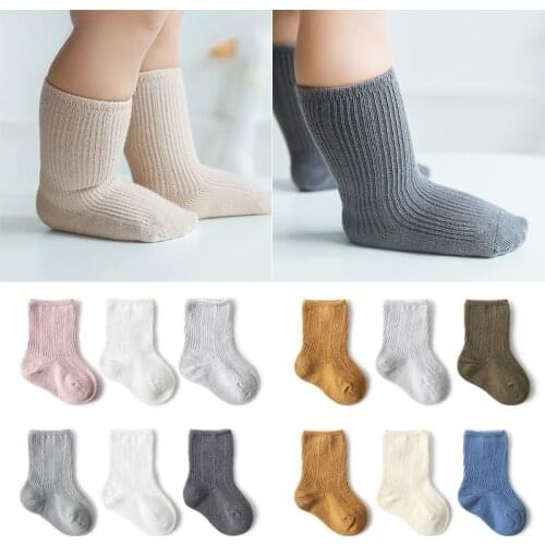 3Pairs/Set Baby Socks For Boys Girls Accessories Soft Cotton Floor Socks Spring Autumn Solid Color Toddler Kids Socks 1-3Year