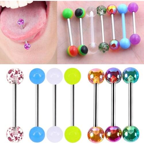 6 pcs/lot 14G Cool Acrylic Barbell Tongue Piercing langue Nipple Ring Stainless Steel Tongue Rings Helix Piercing Body Jewelry