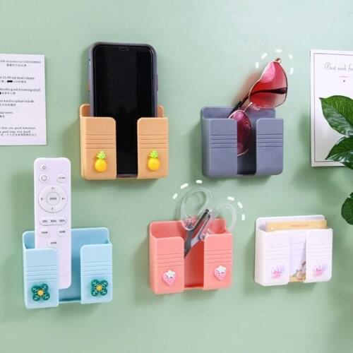 94PF Multifunction Wall Mounted Organizer Storage Box TV Remote Control Mobile Phone Plug Charging Holder Stand Adhesive Non for