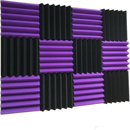 NEW 12 Pieces 30x30x5cm Wedge Acoustic Soundproofing Studio Foam Tiles Black/purple
