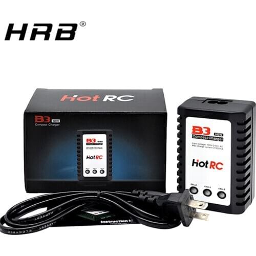 HotRC B3 Lipo Battery 7.4V 11.1V 2S 3S AC 10W Balance Charger 110V-240V Compact Charging EU US Plug Power Cable Warning RC Parts