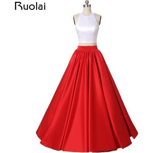 Real Picture White and Red Prom Dresses 2019 Two Pieces Evening Dresses Floor Length Satin Button Back Vestidos de Festa PD78