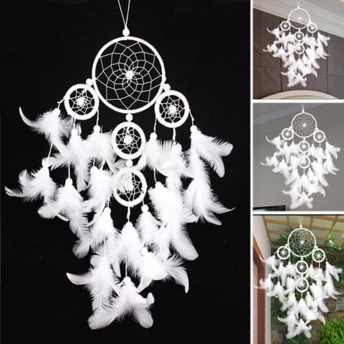 Big Dreamcatcher Wind Chime White Feather Dream Catcher Car Hanging Decoration 5 Circular Home Decor Gift MUMR999