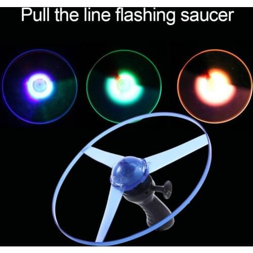 Large Pull Line Flywheel LED Light Toy Funny Colorful Pull String Up Flying Saucer Disc Kids Outdoor Luminous Toys Children Gift