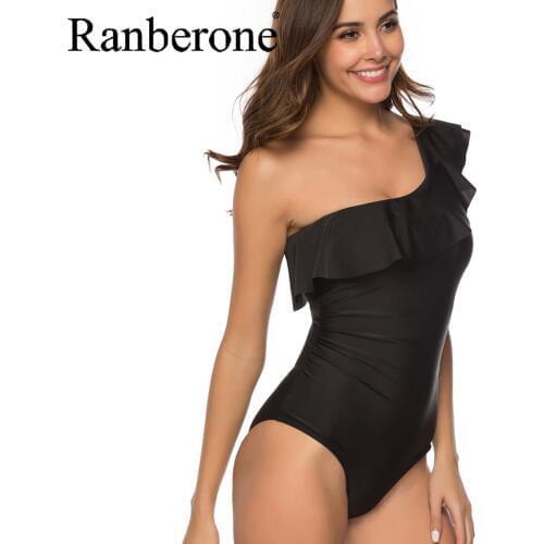 One Piece Suit Women Swimsuit Ruffle Sexy 2020 Summer One Shoulder Swimwear Bodysuit Solid Bikini Beach Bathing Monokini
