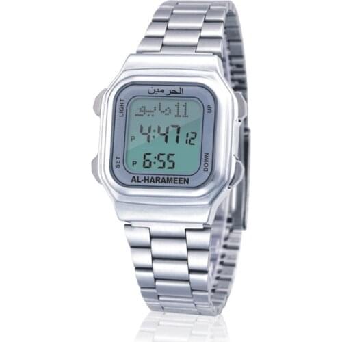 Azan Watch 6461 Islamic Qibla Watch With Prayer Compass Muslim Watch Best islamic gifts Sliver Color 1pc 100% Origin