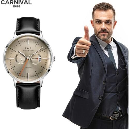 Carnival Brand Fashion Automatic Business Watch Man Luxury Waterproof Sapphire Calendar Mechanical Wristwatch Relogio Masculino