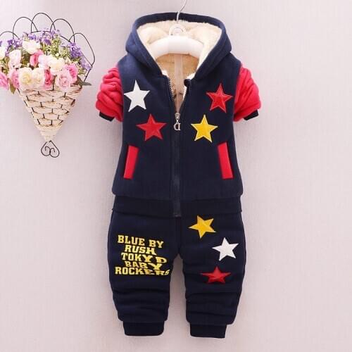 Baby Boys/girls Winter Hoodies Clothing Sets Kids Thick Warm Velvet Clothes Sets Sport Suit For Children Boys Fleece Tracksuit