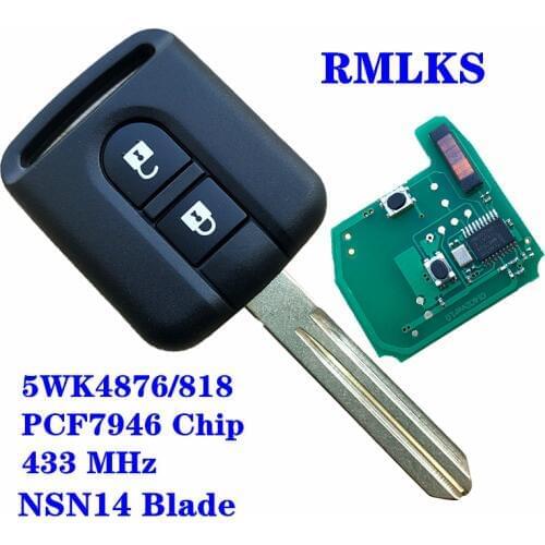 For Nissan 2 Button Remote Car Key Fob 433Mhz ID46 PCF7946 Chip For Nissan Elgrand X-TRAIL Qashqai Navara Micra Note NV200