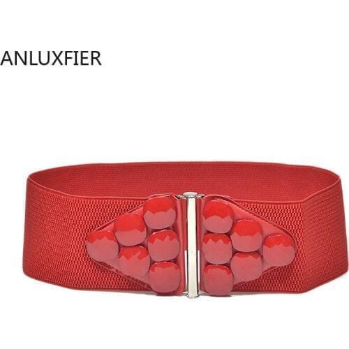 H9860 Lady Elastic Belt Women Button Decoration Simple Wide Waist Seal High Quality Retro Fashion Casual Waistband Accessories